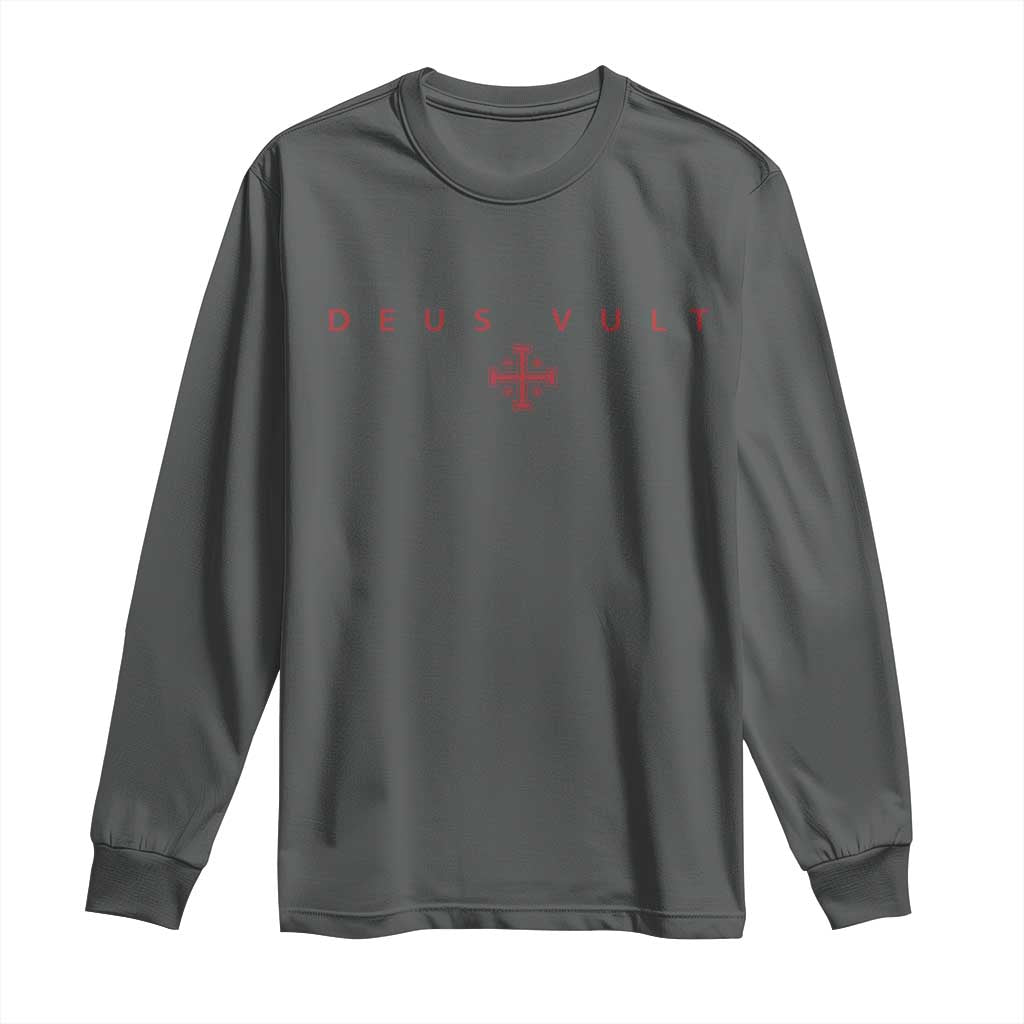 Catholic Knight Templar Crusader Cross Long Sleeve Shirt Subtle Minimal Christian Faith Deus Vult TS10 Dark Heather Print Your Wear