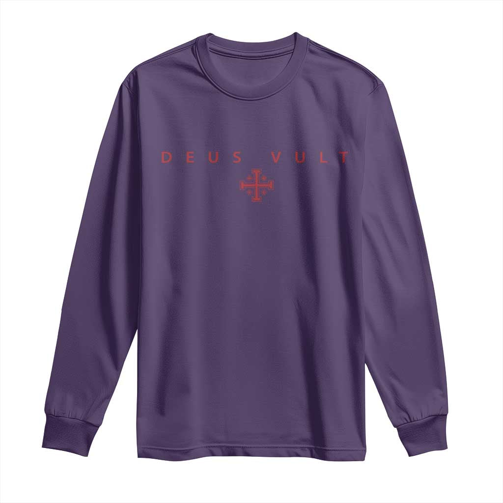 Catholic Knight Templar Crusader Cross Long Sleeve Shirt Subtle Minimal Christian Faith Deus Vult TS10 Purple Print Your Wear