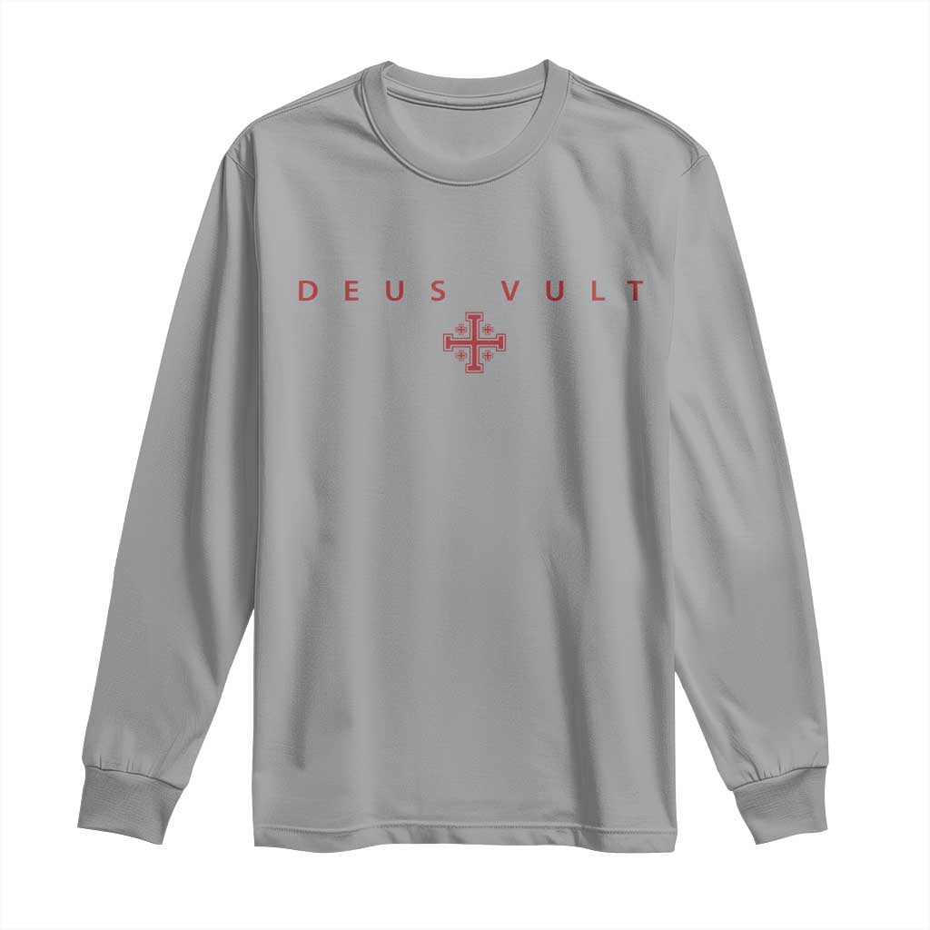 Catholic Knight Templar Crusader Cross Long Sleeve Shirt Subtle Minimal Christian Faith Deus Vult TS10 Sport Gray Print Your Wear