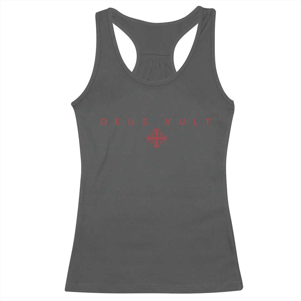 Catholic Knight Templar Crusader Cross Racerback Tank Top Subtle Minimal Christian Faith Deus Vult TS10 Dark Heather Print Your Wear