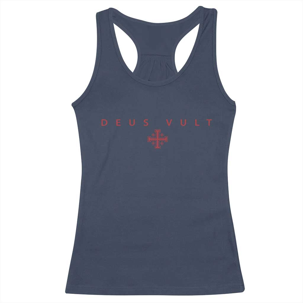 Catholic Knight Templar Crusader Cross Racerback Tank Top Subtle Minimal Christian Faith Deus Vult TS10 Navy Print Your Wear