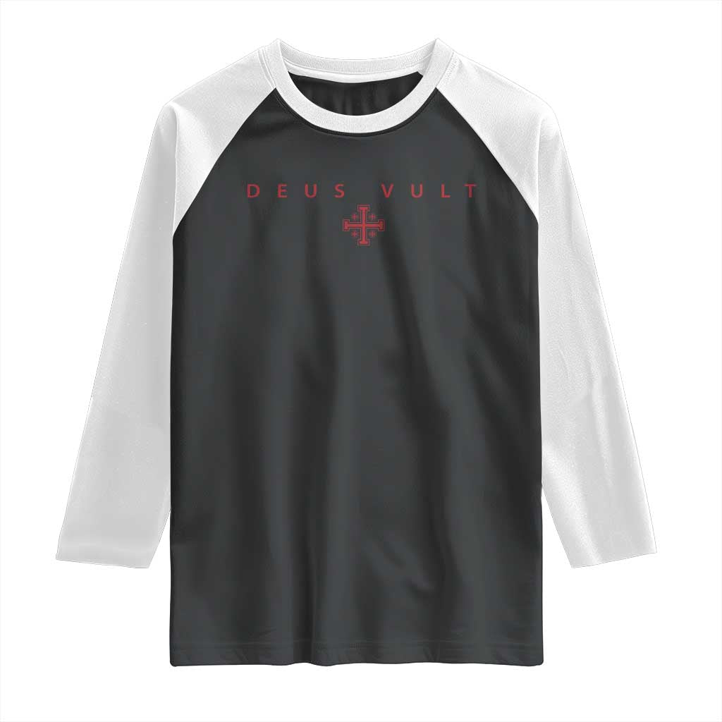 Catholic Knight Templar Crusader Cross Raglan Shirt Subtle Minimal Christian Faith Deus Vult TS10 Black White Print Your Wear