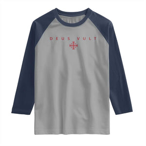 Catholic Knight Templar Crusader Cross Raglan Shirt Subtle Minimal Christian Faith Deus Vult TS10 Sport Gray Navy Print Your Wear