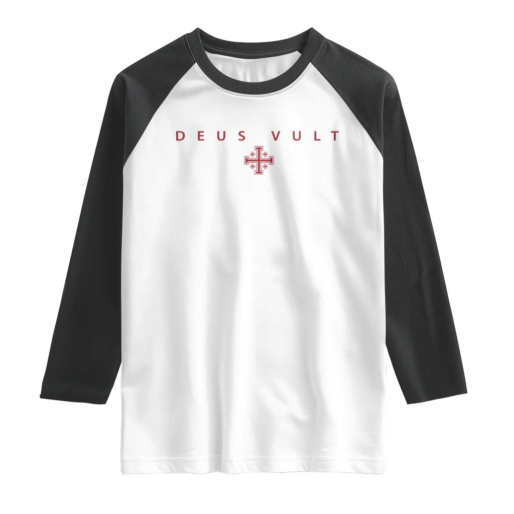 Catholic Knight Templar Crusader Cross Raglan Shirt Subtle Minimal Christian Faith Deus Vult TS10 White Black Print Your Wear