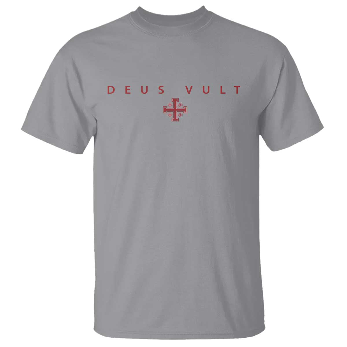 Catholic Knight Templar Crusader Cross T Shirt - Subtle Minimal Christian Faith Deus Vult Tee TS10 Sport Gray Print Your Wear