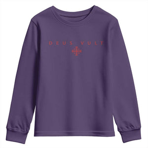 Catholic Knight Templar Crusader Cross Youth Sweatshirt Subtle Minimal Christian Faith Deus Vult TS10 Purple Print Your Wear