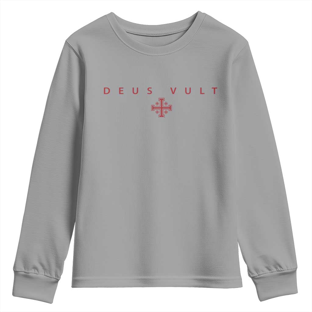 Catholic Knight Templar Crusader Cross Youth Sweatshirt Subtle Minimal Christian Faith Deus Vult TS10 Sport Gray Print Your Wear