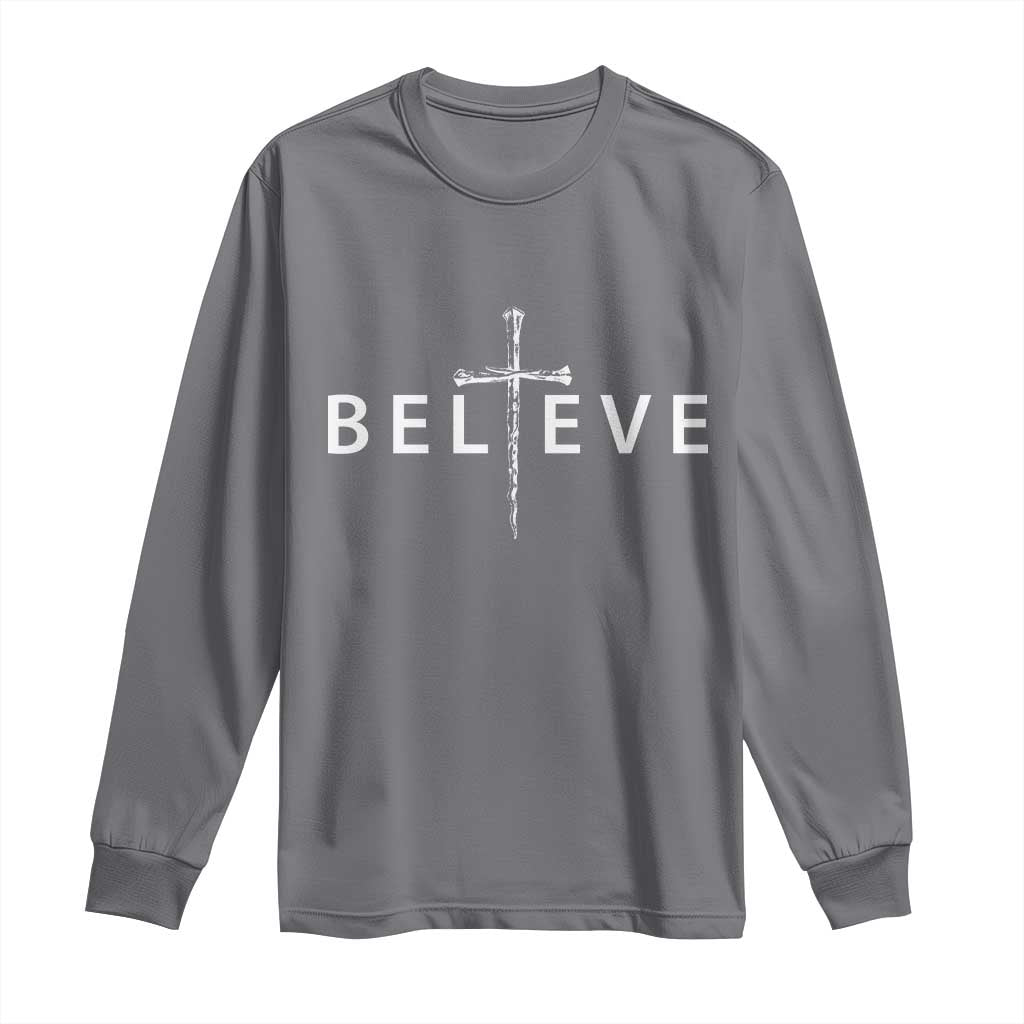 Cross Christian Religious Believe Blessed Faith Graphic Long Sleeve Shirt TS10 Charcoal Print Your Wear