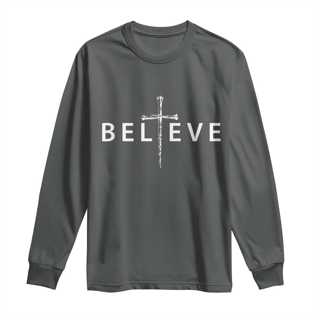 Cross Christian Religious Believe Blessed Faith Graphic Long Sleeve Shirt TS10 Dark Heather Print Your Wear