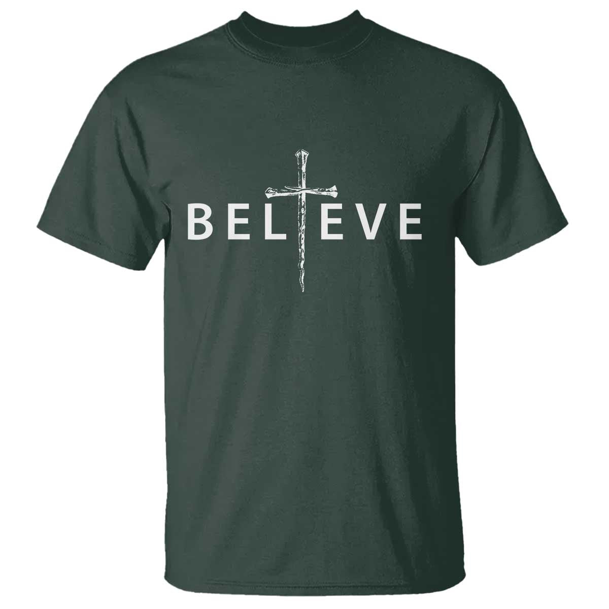 Cross Christian Religious Believe Blessed Faith Graphic T Shirt TS10 Dark Forest Green Print Your Wear