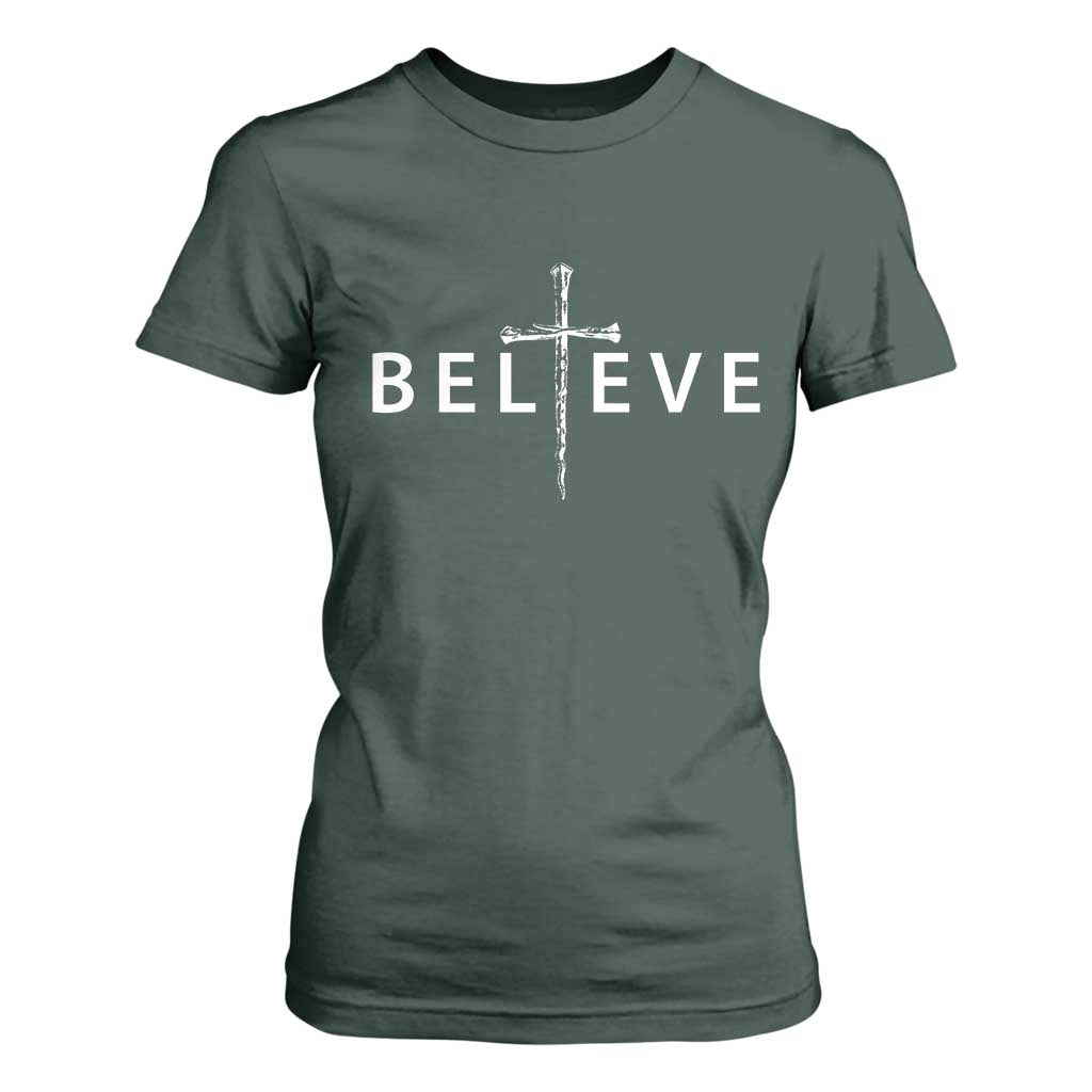 Cross Christian Religious Believe Blessed Faith Graphic T Shirt For Women TS10 Dark Forest Green Print Your Wear