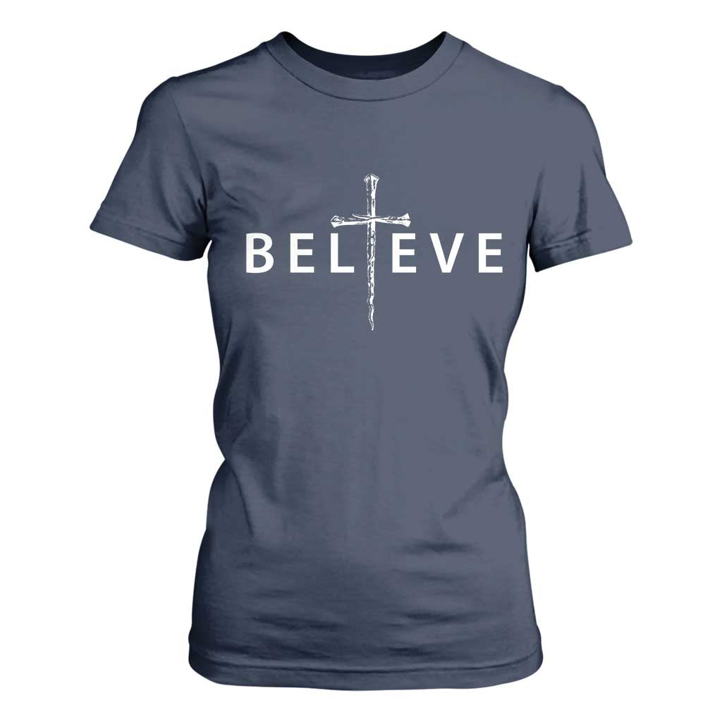 Cross Christian Religious Believe Blessed Faith Graphic T Shirt For Women TS10 Navy Print Your Wear