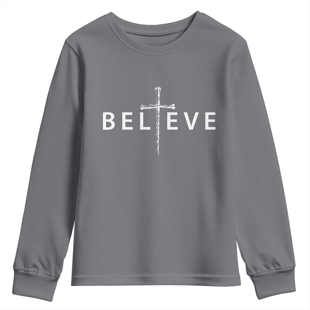 Cross Christian Religious Believe Blessed Faith Graphic Youth Sweatshirt TS10 Charcoal Print Your Wear
