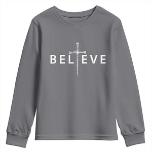 Cross Christian Religious Believe Blessed Faith Graphic Youth Sweatshirt TS10 Charcoal Print Your Wear