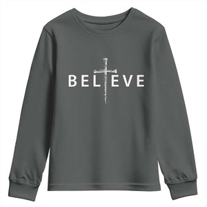 Cross Christian Religious Believe Blessed Faith Graphic Youth Sweatshirt TS10 Dark Heather Print Your Wear