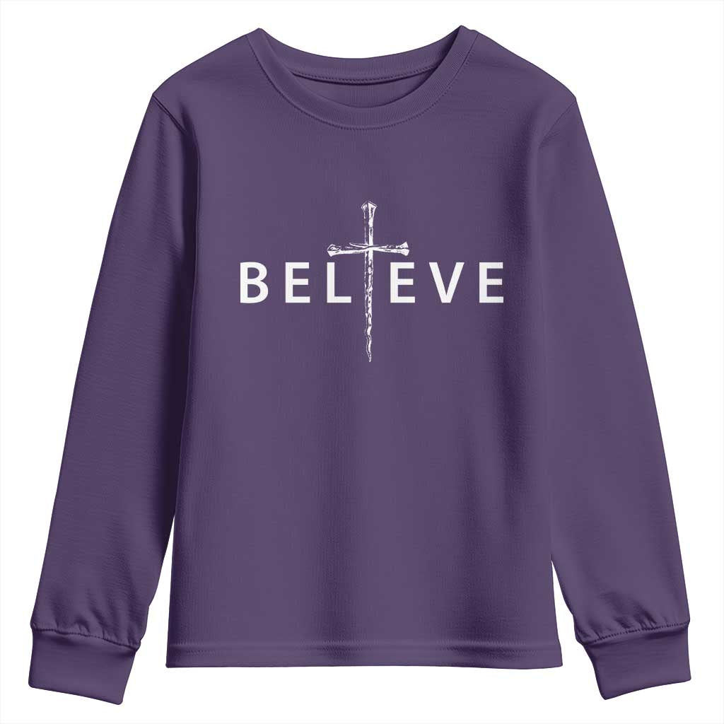 Cross Christian Religious Believe Blessed Faith Graphic Youth Sweatshirt TS10 Purple Print Your Wear