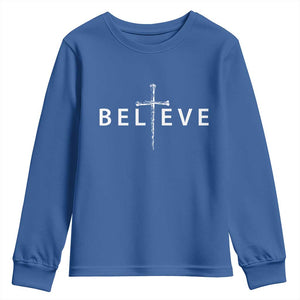 Cross Christian Religious Believe Blessed Faith Graphic Youth Sweatshirt TS10 Royal Blue Print Your Wear