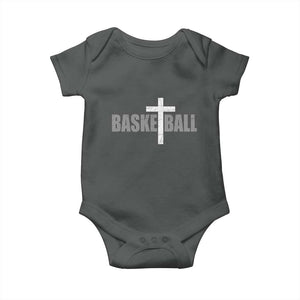 Christian Basketball Cross Baby Onesie Vintage Minimal Religious Faith TS10 Dark Heather Print Your Wear