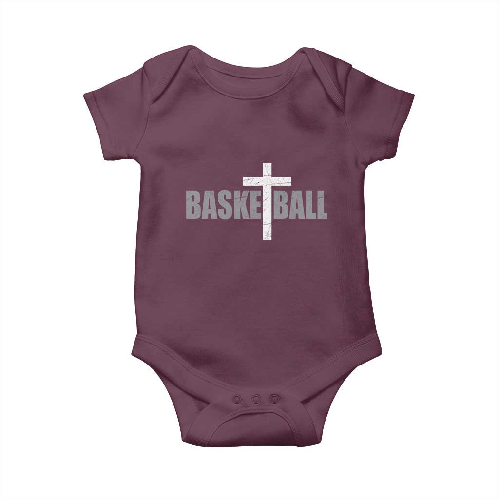 Christian Basketball Cross Baby Onesie Vintage Minimal Religious Faith TS10 Maroon Print Your Wear