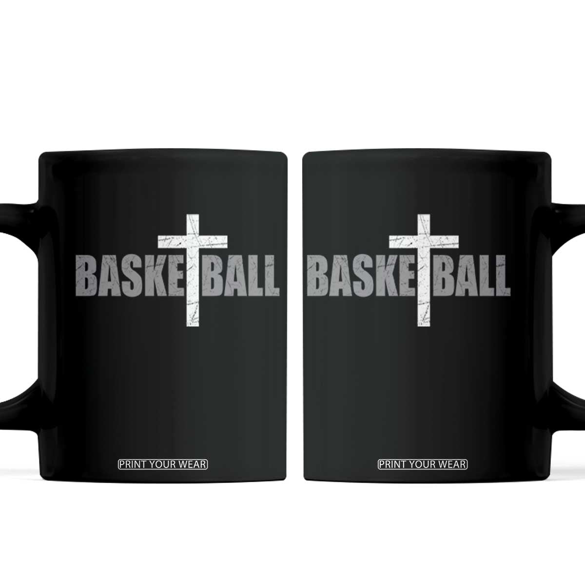 Christian Basketball Cross Coffee Mug Vintage Minimal Religious Faith TS10 Black Print Your Wear