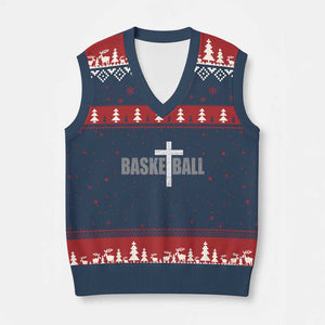 Christian Basketball Cross V-Neck Knit Sweater Vest Vintage Minimal Religious Faith TS10 Navy Red Print Your Wear