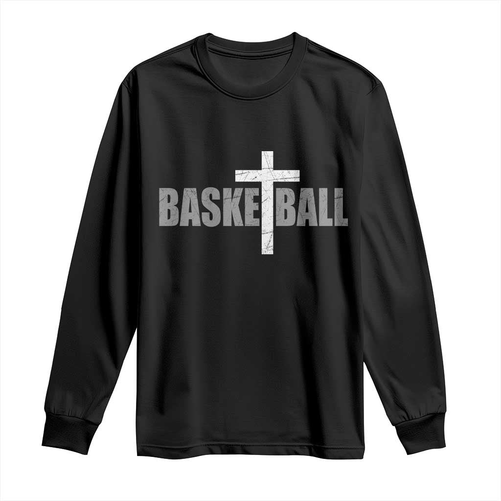 Christian Basketball Cross Long Sleeve Shirt Vintage Minimal Religious Faith TS10 Black Print Your Wear
