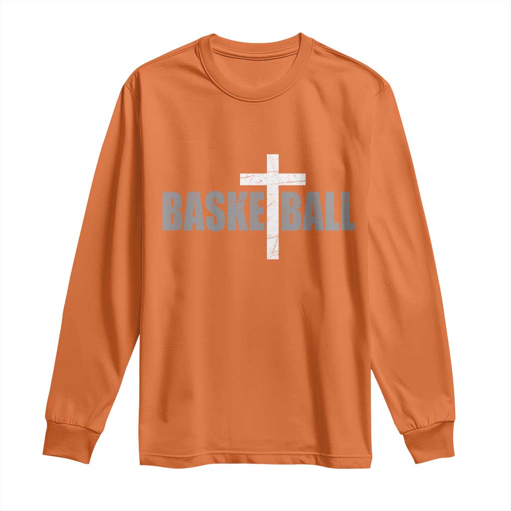 Christian Basketball Cross Long Sleeve Shirt Vintage Minimal Religious Faith TS10 Orange Print Your Wear