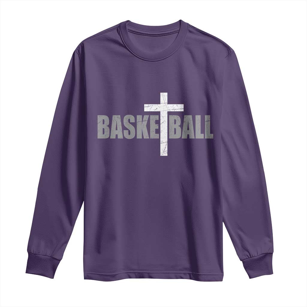 Christian Basketball Cross Long Sleeve Shirt Vintage Minimal Religious Faith TS10 Purple Print Your Wear