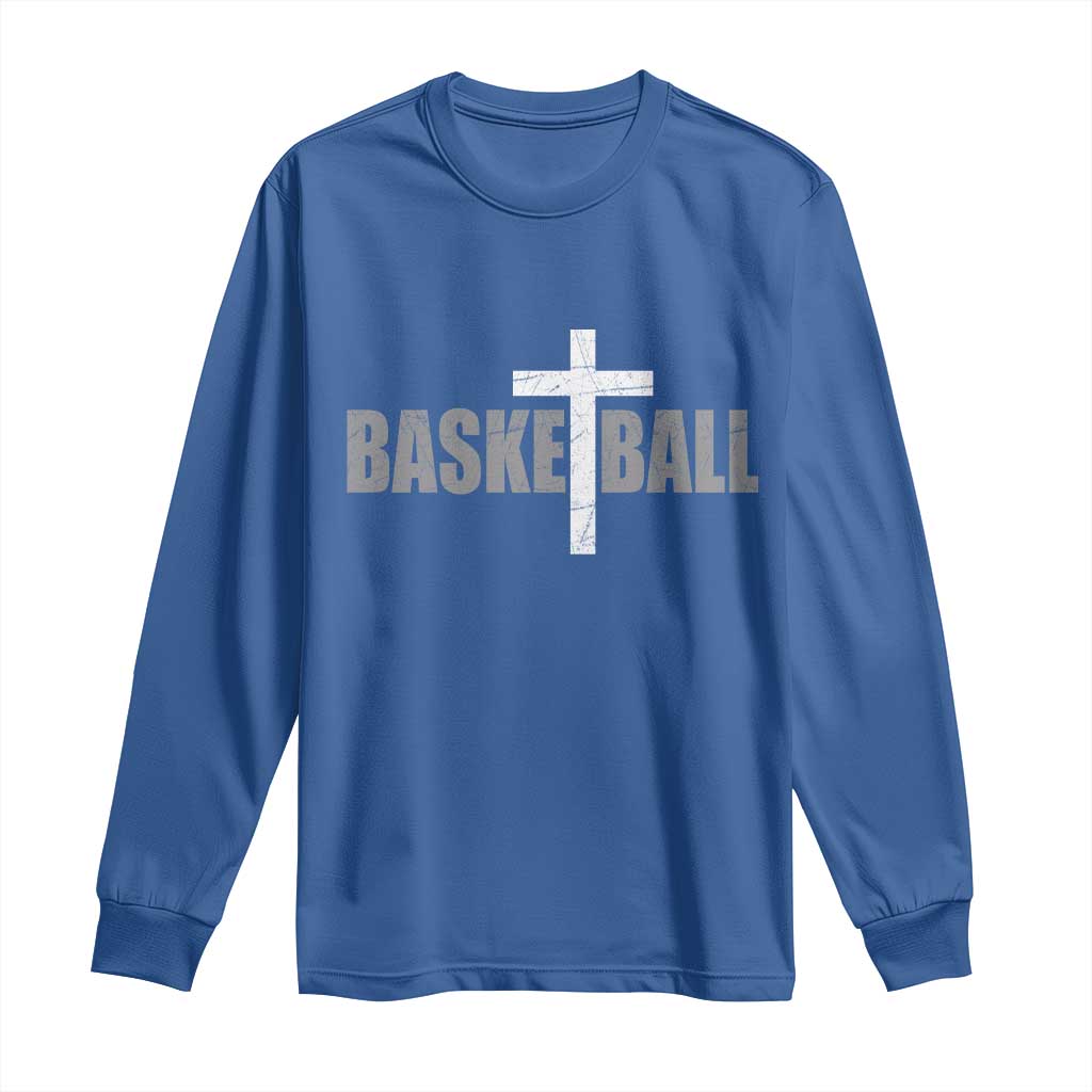 Christian Basketball Cross Long Sleeve Shirt Vintage Minimal Religious Faith TS10 Royal Blue Print Your Wear