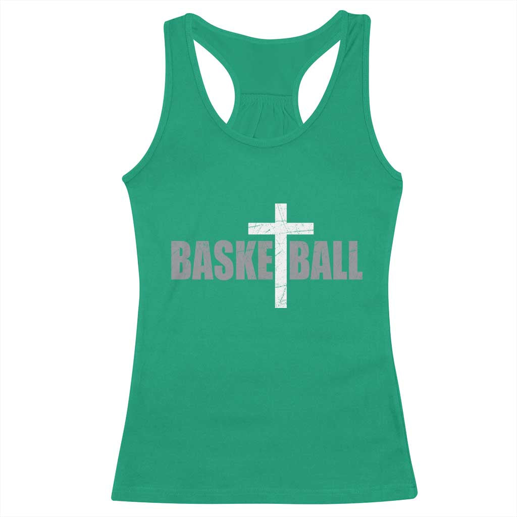 Christian Basketball Cross Racerback Tank Top Vintage Minimal Religious Faith TS10 Irish Green Print Your Wear