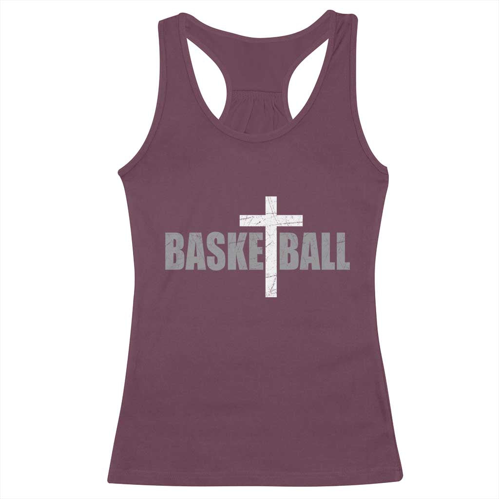 Christian Basketball Cross Racerback Tank Top Vintage Minimal Religious Faith TS10 Maroon Print Your Wear
