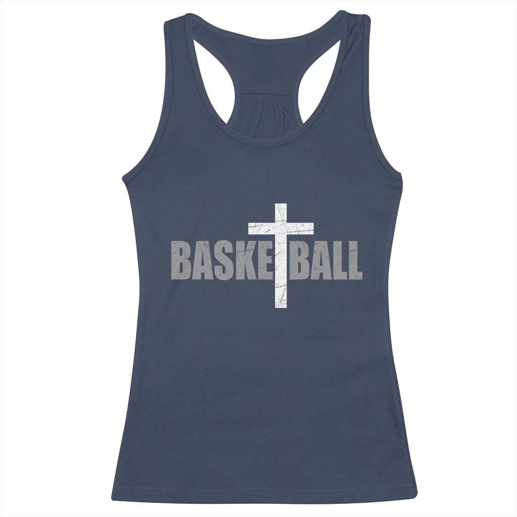 Christian Basketball Cross Racerback Tank Top Vintage Minimal Religious Faith TS10 Navy Print Your Wear