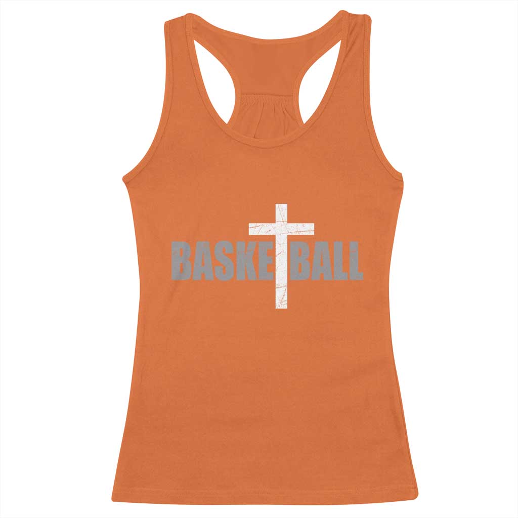 Christian Basketball Cross Racerback Tank Top Vintage Minimal Religious Faith TS10 Orange Print Your Wear