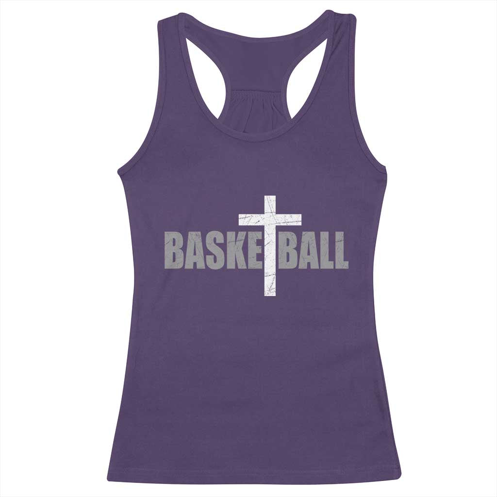 Christian Basketball Cross Racerback Tank Top Vintage Minimal Religious Faith TS10 Purple Print Your Wear