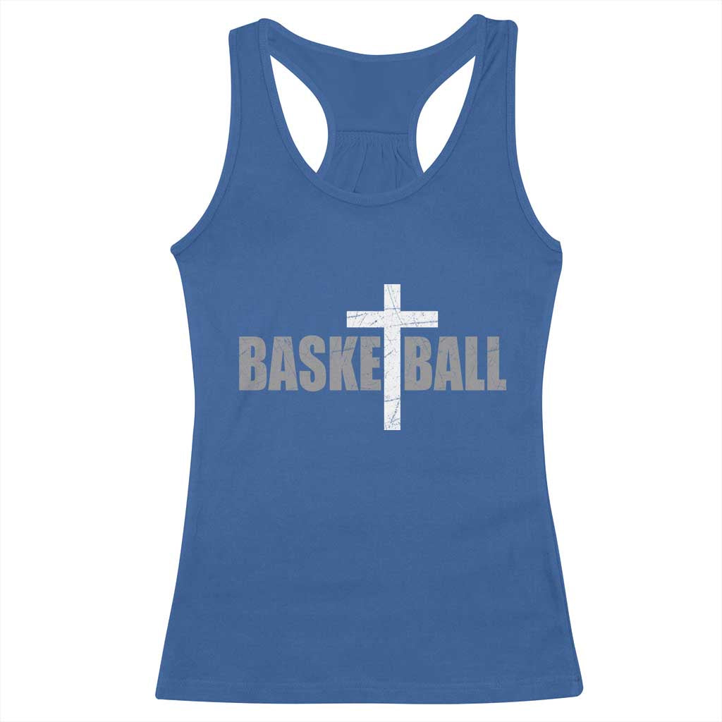 Christian Basketball Cross Racerback Tank Top Vintage Minimal Religious Faith TS10 Royal Blue Print Your Wear