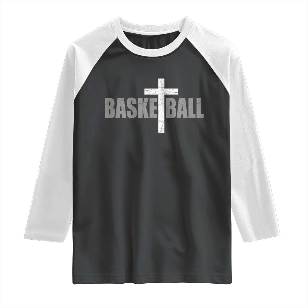 Christian Basketball Cross Raglan Shirt Vintage Minimal Religious Faith TS10 Black White Print Your Wear