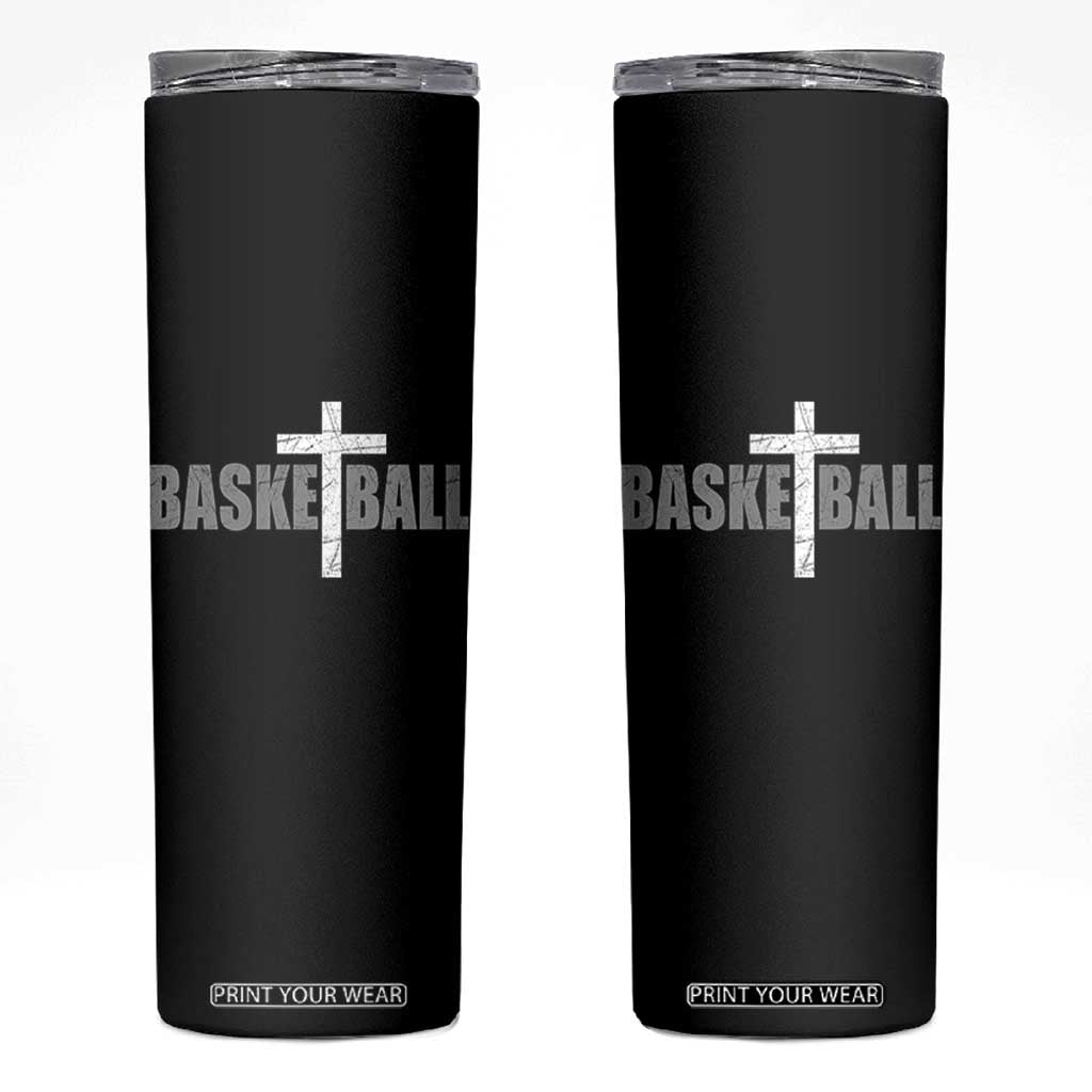 Christian Basketball Cross Skinny Tumbler Vintage Minimal Religious Faith TS10 Black Print Your Wear