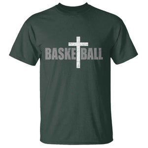 Christian Basketball Cross T Shirt Vintage Minimal Religious Faith TS10 Dark Forest Green Print Your Wear