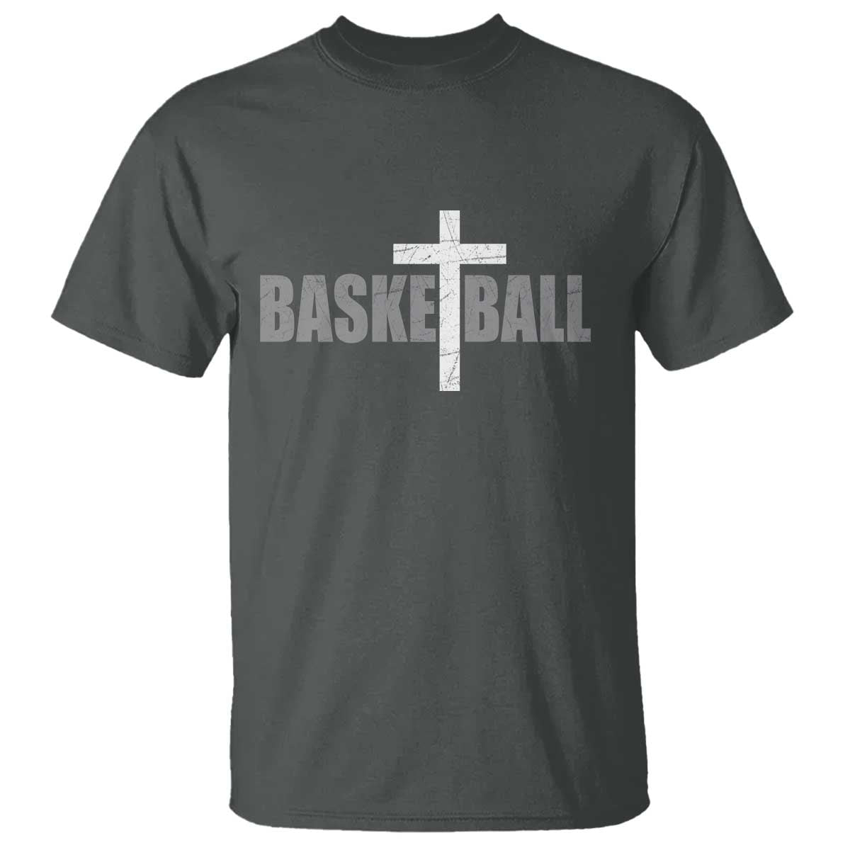 Christian Basketball Cross T Shirt Vintage Minimal Religious Faith TS10 Dark Heather Print Your Wear