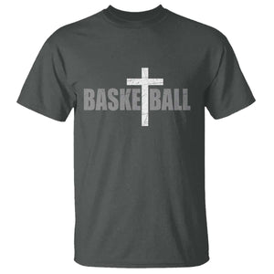 Christian Basketball Cross T Shirt Vintage Minimal Religious Faith TS10 Dark Heather Print Your Wear
