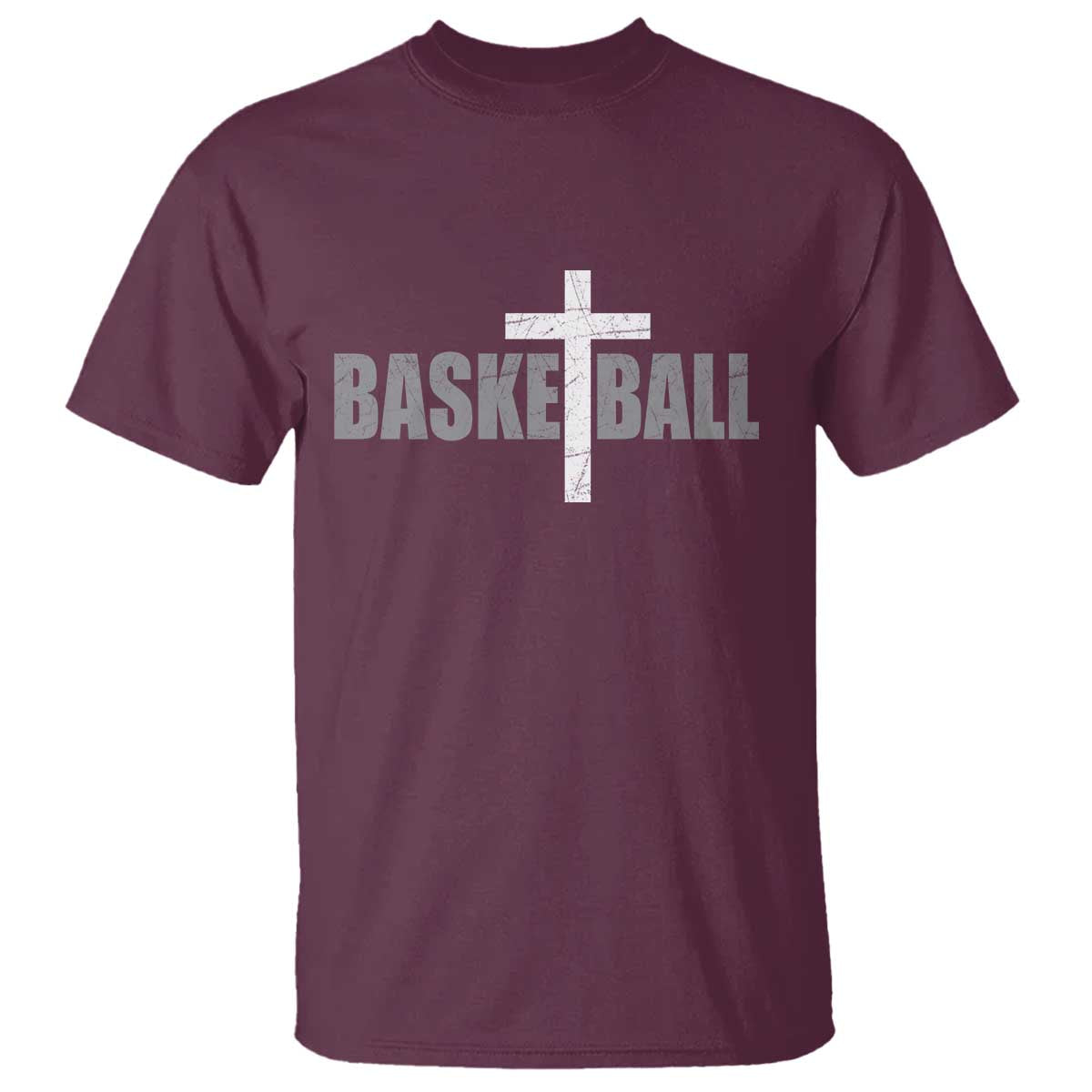 Christian Basketball Cross T Shirt Vintage Minimal Religious Faith TS10 Maroon Print Your Wear