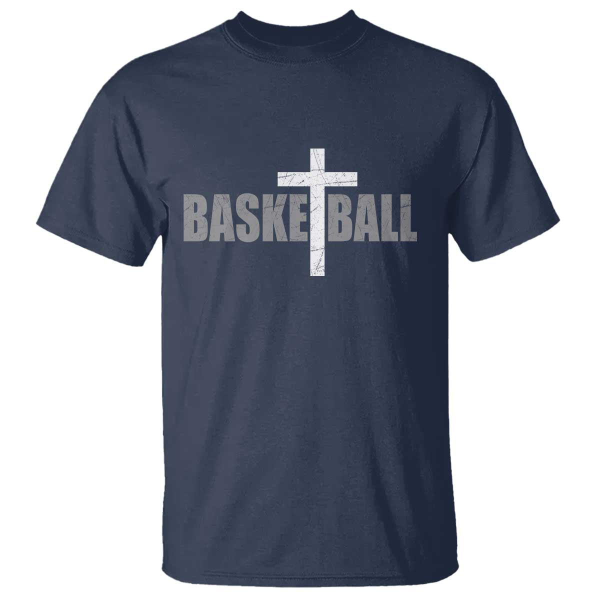 Christian Basketball Cross T Shirt Vintage Minimal Religious Faith TS10 Navy Print Your Wear