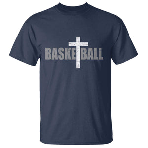 Christian Basketball Cross T Shirt Vintage Minimal Religious Faith TS10 Navy Print Your Wear