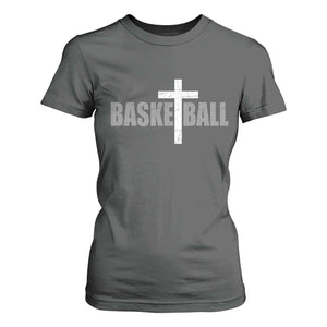 Christian Basketball Cross T Shirt For Women Vintage Minimal Religious Faith TS10 Dark Heather Print Your Wear