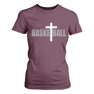 Christian Basketball Cross T Shirt For Women Vintage Minimal Religious Faith TS10 Maroon Print Your Wear