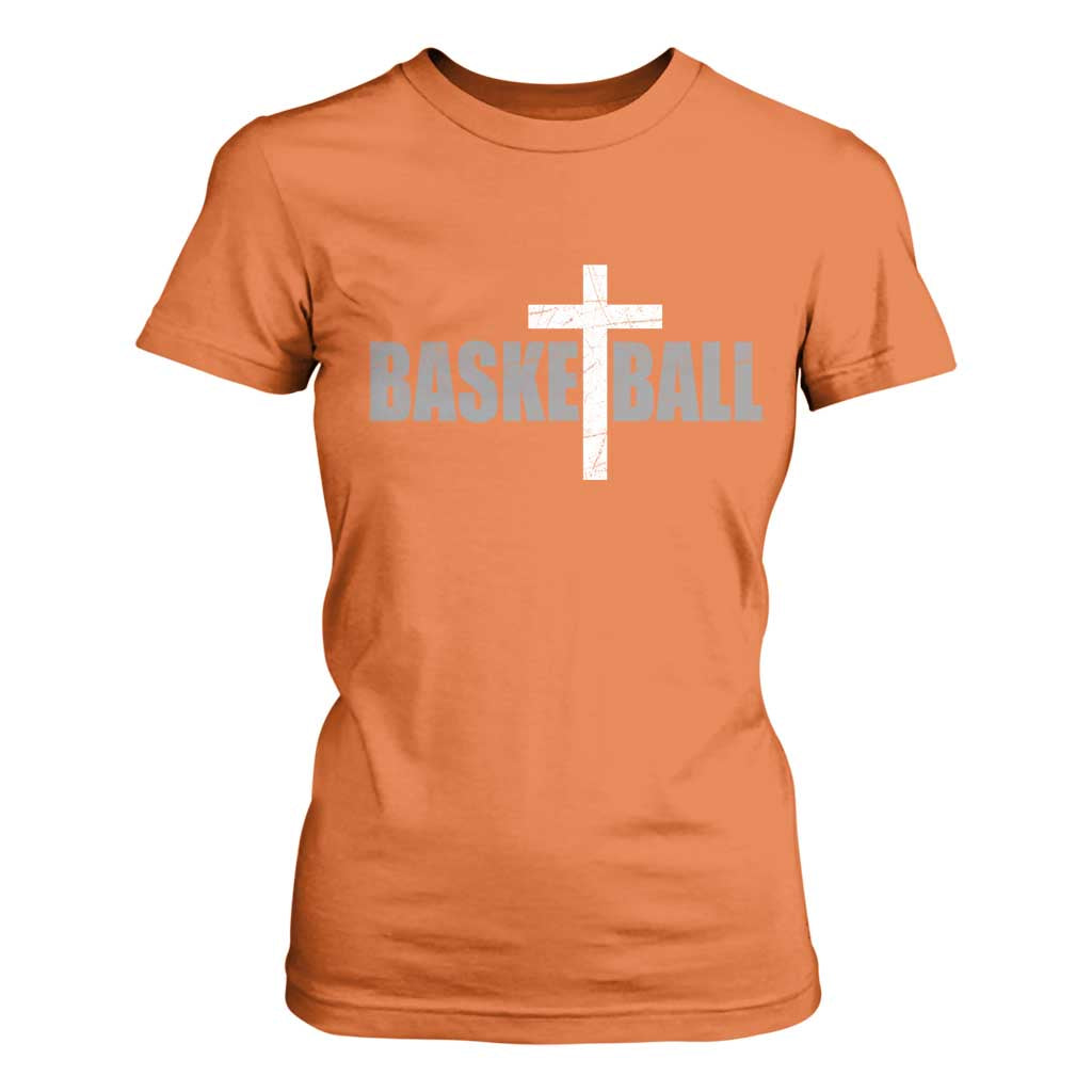Christian Basketball Cross T Shirt For Women Vintage Minimal Religious Faith TS10 Orange Print Your Wear