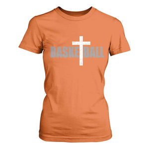 Christian Basketball Cross T Shirt For Women Vintage Minimal Religious Faith TS10 Orange Print Your Wear