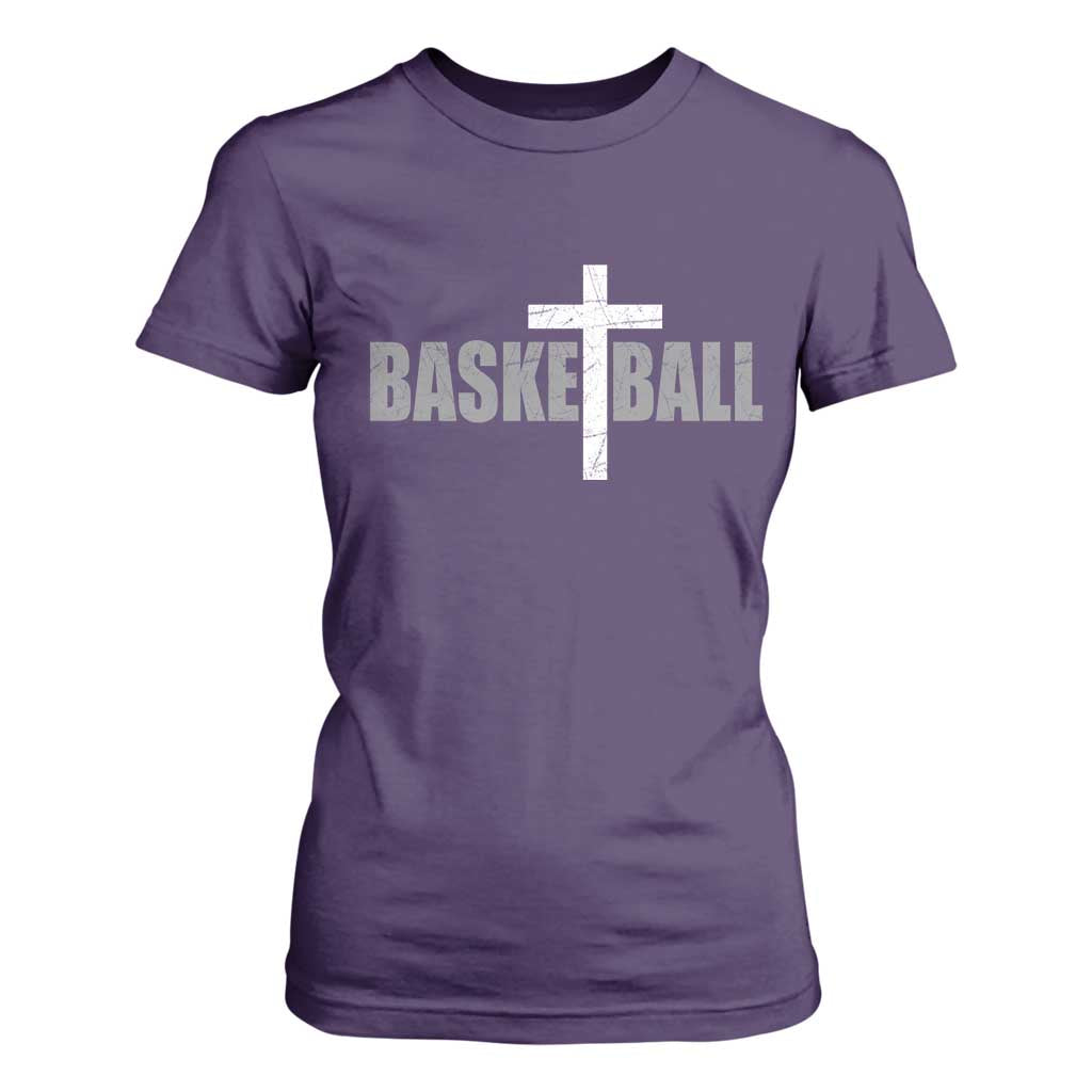 Christian Basketball Cross T Shirt For Women Vintage Minimal Religious Faith TS10 Purple Print Your Wear