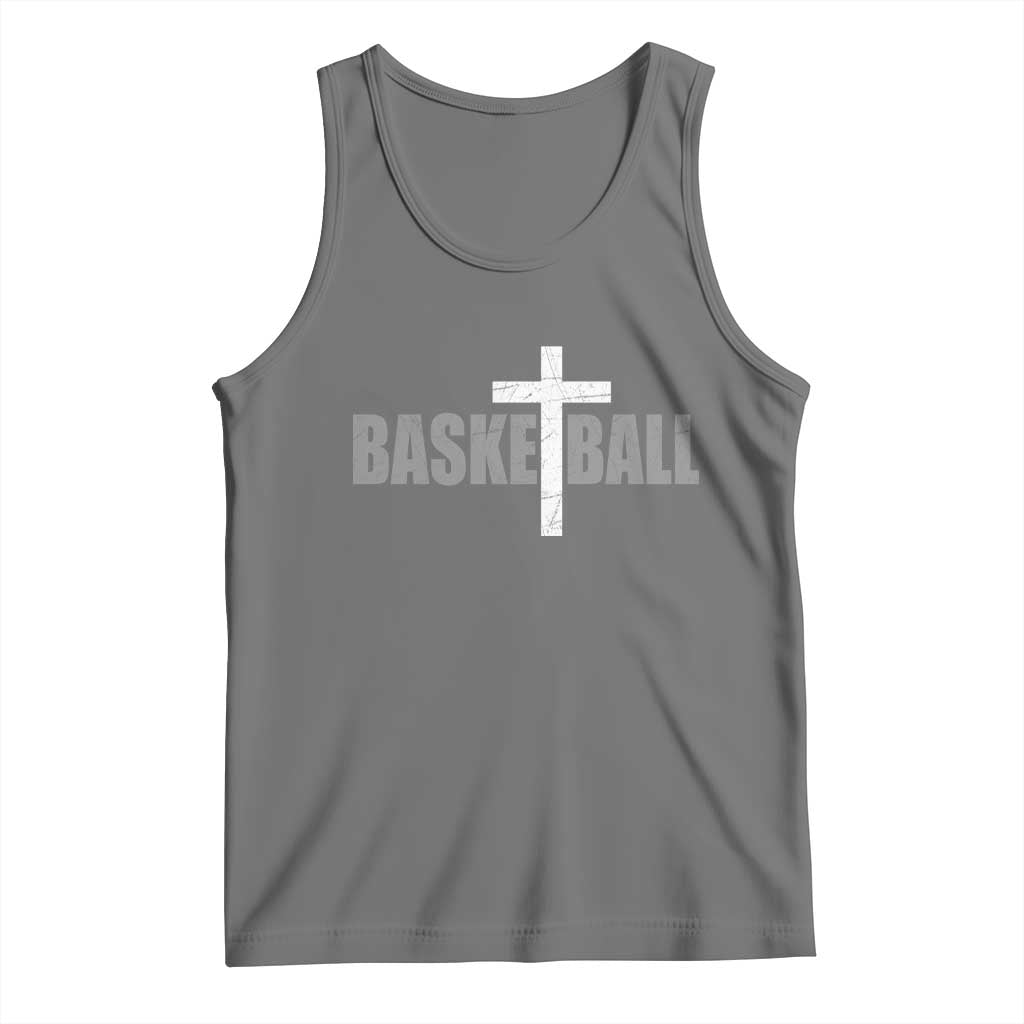 Christian Basketball Cross Tank Top Vintage Minimal Religious Faith TS10 Black Heather Print Your Wear