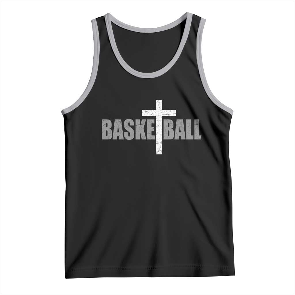 Christian Basketball Cross Tank Top Vintage Minimal Religious Faith TS10 Black Athletic Heather Print Your Wear